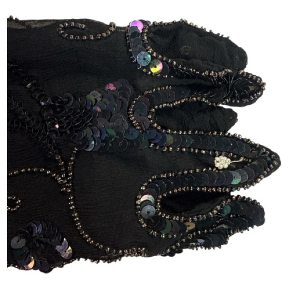 Vintage Black Silk Sequin Long Cardigan - Picture 6 of 11